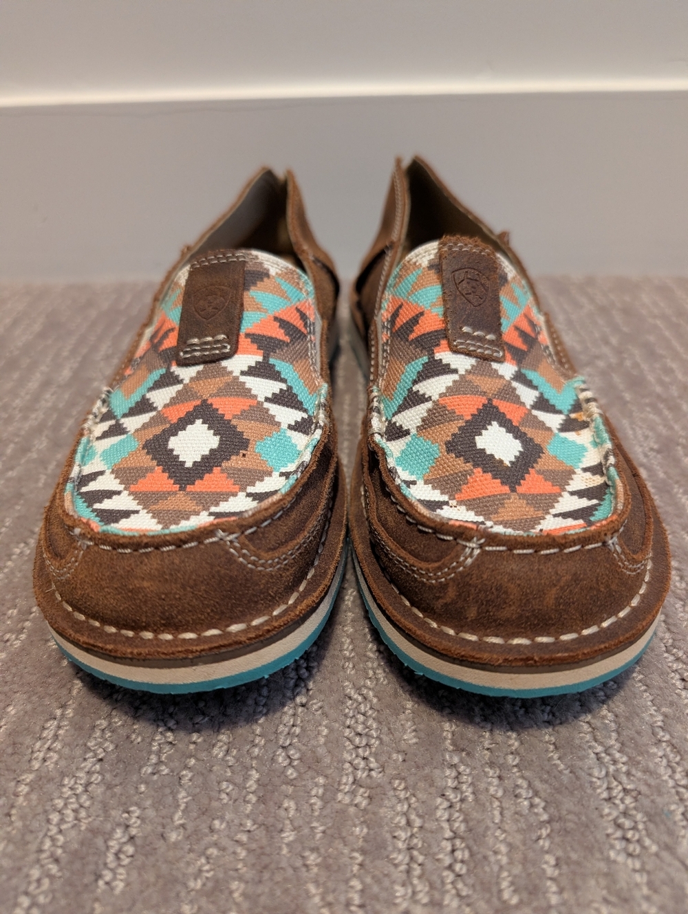 Turquoise and Coral Southwestern/Aztec/Geometric Ariat Cruisers
